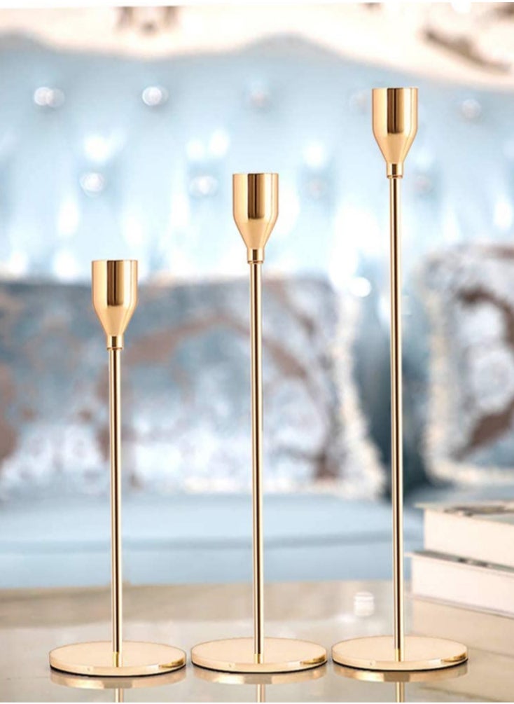 Rock Pow Pink Gold Candle Holders Set of 3 for Taper Candles, Decorative Candlestick Holder for Wedding, Dinning, Party, Fits 3/4 inch Thick Candle&Led Candles (Metal Candle Stand)  - Image 4