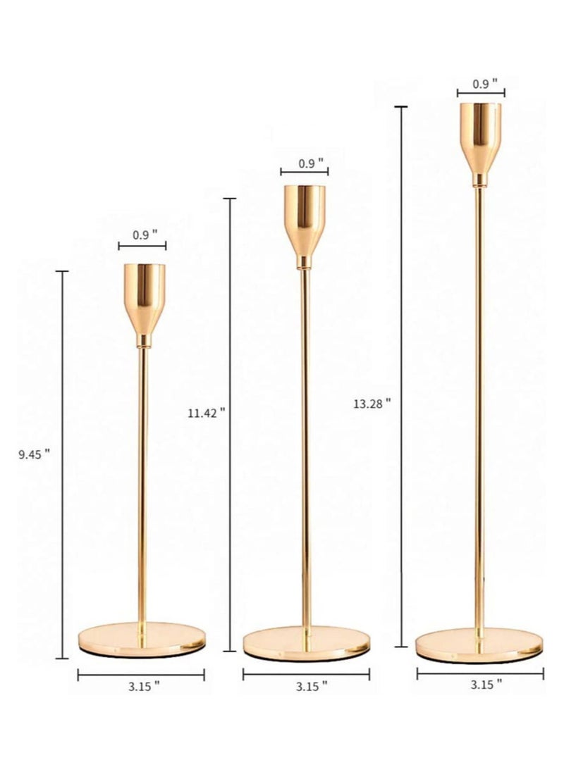 Rock Pow Pink Gold Candle Holders Set of 3 for Taper Candles, Decorative Candlestick Holder for Wedding, Dinning, Party, Fits 3/4 inch Thick Candle&Led Candles (Metal Candle Stand)  - Image 2