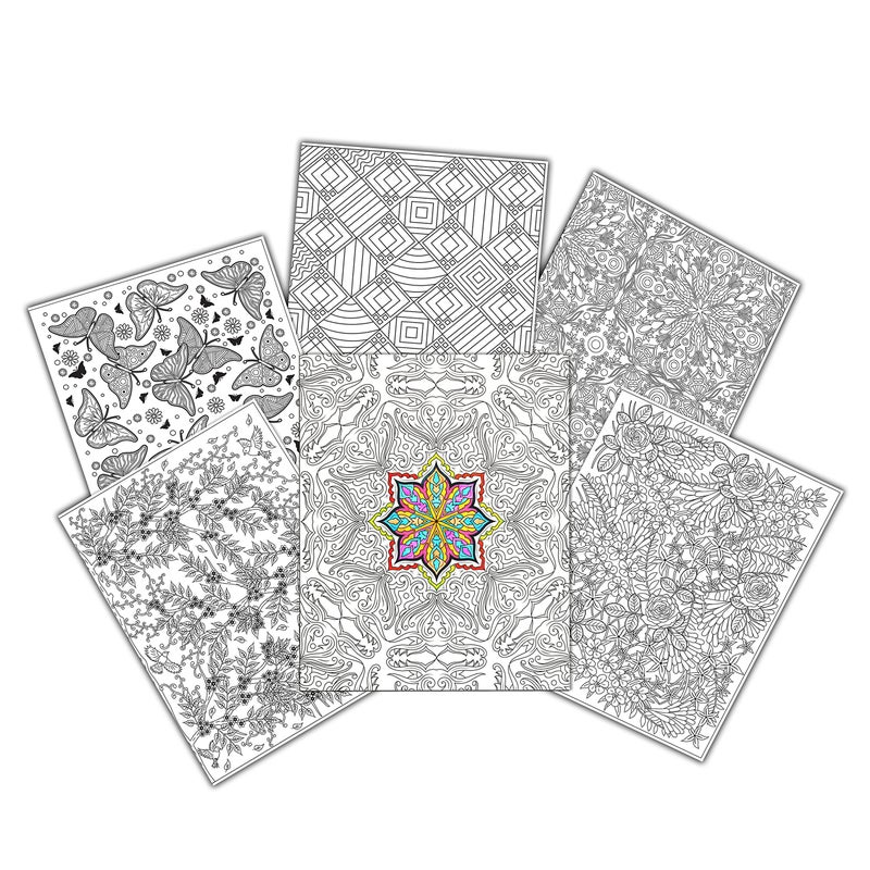 CLine UColor Two Pocket Coloring Folders Set of 6 Assorted Adult Patterns 15217 White