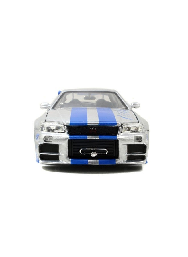 Jada Toys Fast & Furious Brian’s 2002 Nissan Skyline R34 Die-cast Car, 1:24 Scale, Silver & Blue - Image 2
