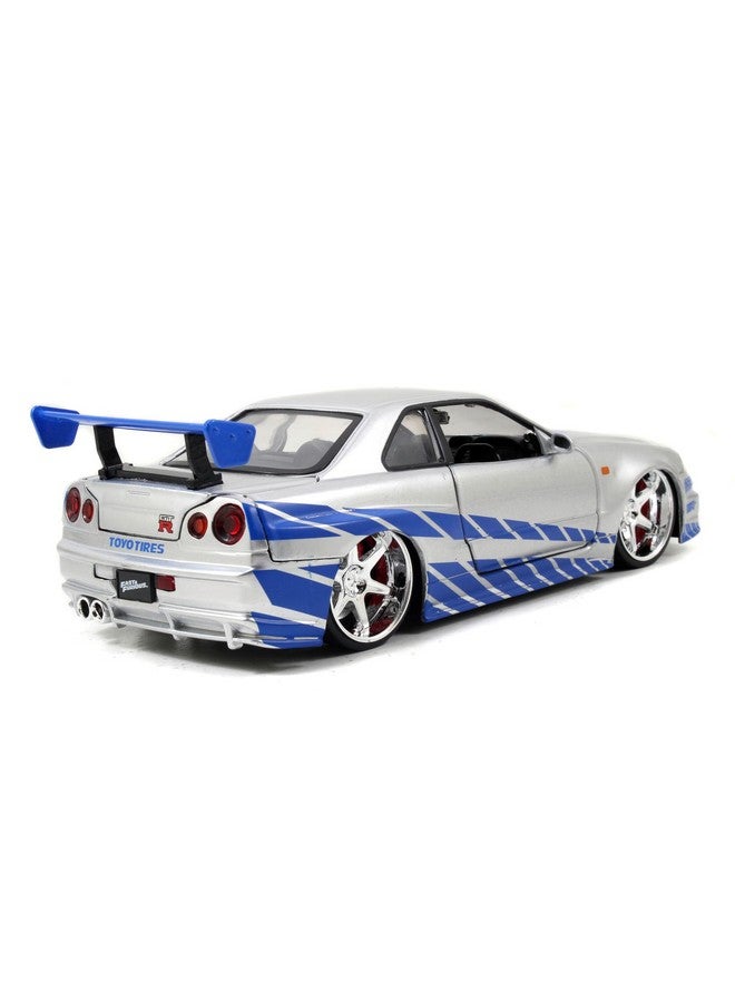 Jada Toys Fast & Furious Brian’s 2002 Nissan Skyline R34 Die-cast Car, 1:24 Scale, Silver & Blue - Image 5
