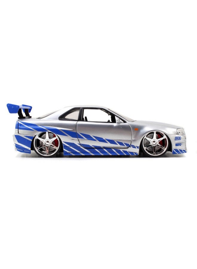 Jada Toys Fast & Furious Brian’s 2002 Nissan Skyline R34 Die-cast Car, 1:24 Scale, Silver & Blue - Image 4