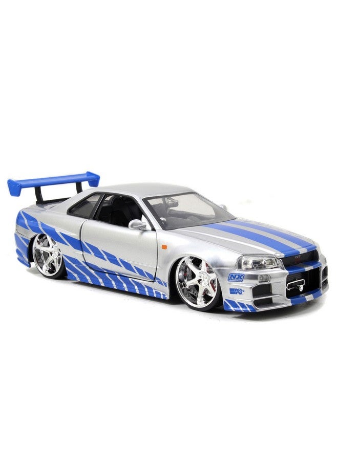 Jada Toys Fast & Furious Brian’s 2002 Nissan Skyline R34 Die-cast Car, 1:24 Scale, Silver & Blue - Image 3