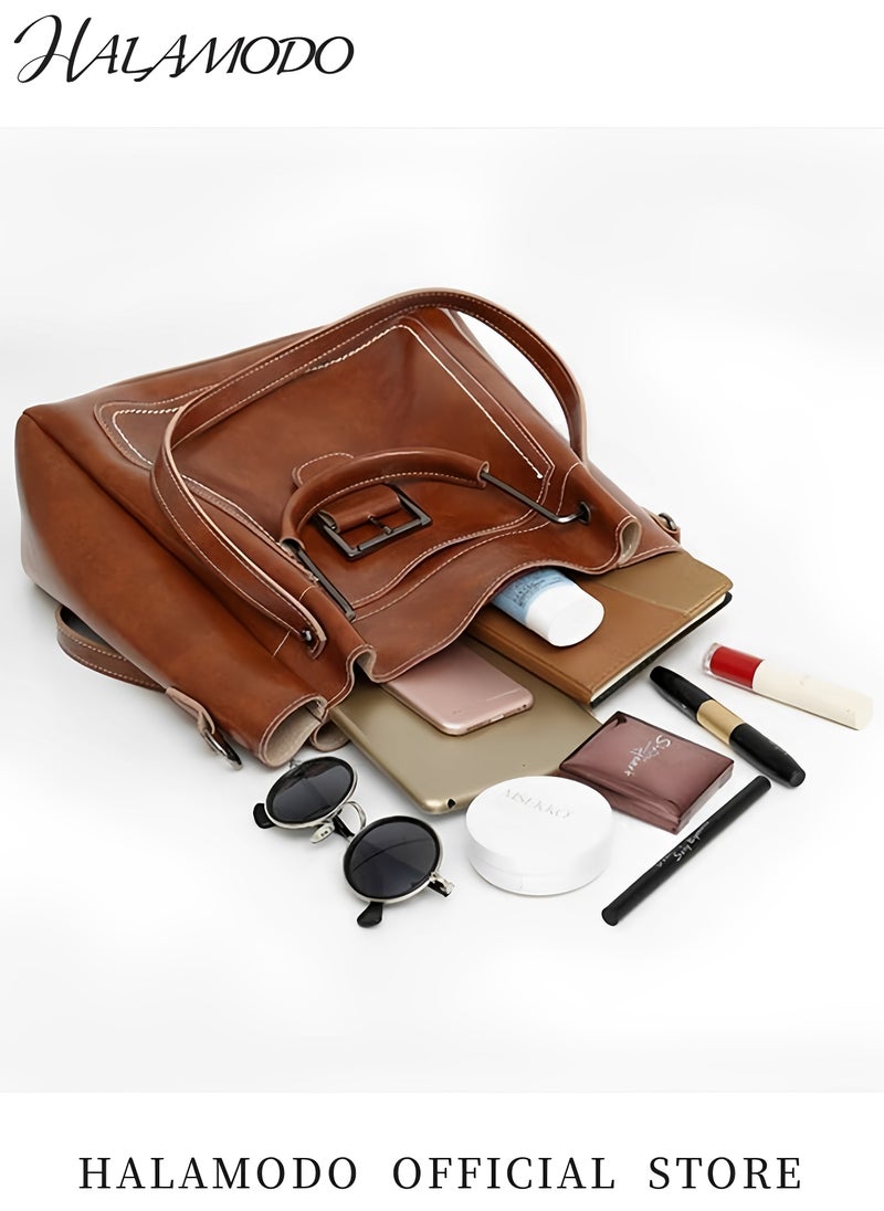 HALAMODO - 3PCS Women's Handbag Set Shoulder Bag Messenger Bag Bucket Bag Cross-body Bag Tote Wallet Soft PU Leather Bag Simple Style Bag for Commute &Travel - Image 1
