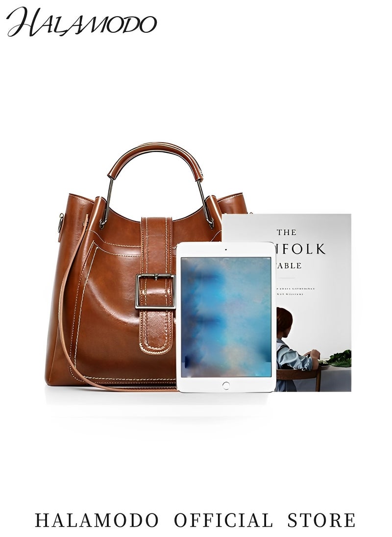 HALAMODO - 3PCS Women's Handbag Set Shoulder Bag Messenger Bag Bucket Bag Cross-body Bag Tote Wallet Soft PU Leather Bag Simple Style Bag for Commute &Travel - Image 1