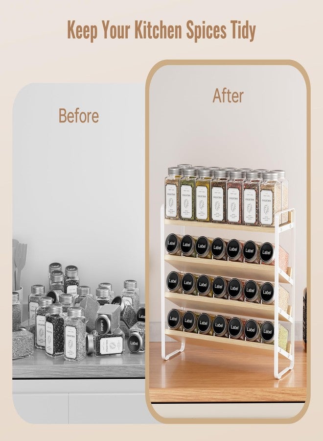 MUDEELA 4 Tier Spice Rack Organizer for Cabinet,Wooden Vertical Spice Shelf, Seasoning Organizer for Countertop, Kitchen, Pantry, Freestanding, 13.4" W × 11.2" H (No Jars Included), White - Image 4