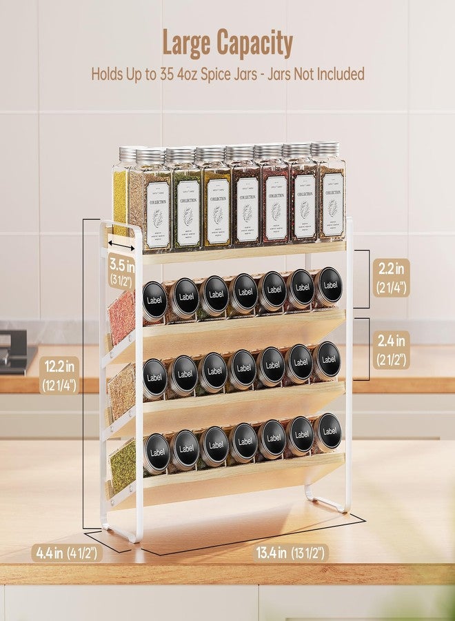 MUDEELA 4 Tier Spice Rack Organizer for Cabinet,Wooden Vertical Spice Shelf, Seasoning Organizer for Countertop, Kitchen, Pantry, Freestanding, 13.4" W × 11.2" H (No Jars Included), White - Image 2