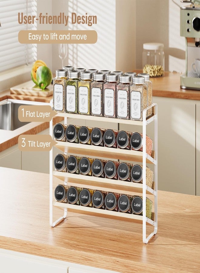 MUDEELA 4 Tier Spice Rack Organizer for Cabinet,Wooden Vertical Spice Shelf, Seasoning Organizer for Countertop, Kitchen, Pantry, Freestanding, 13.4" W × 11.2" H (No Jars Included), White - Image 3