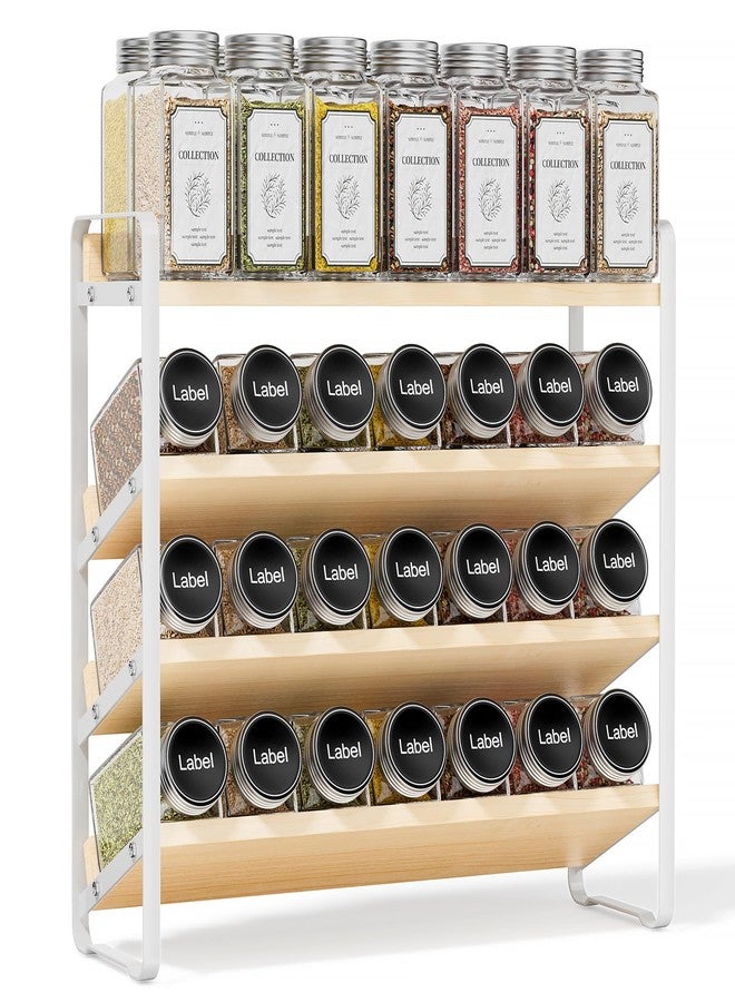 MUDEELA 4 Tier Spice Rack Organizer for Cabinet,Wooden Vertical Spice Shelf, Seasoning Organizer for Countertop, Kitchen, Pantry, Freestanding, 13.4" W × 11.2" H (No Jars Included), White - Image 1