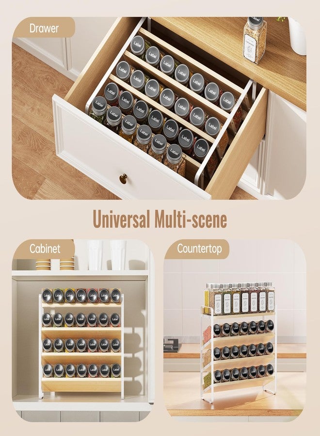MUDEELA 4 Tier Spice Rack Organizer for Cabinet,Wooden Vertical Spice Shelf, Seasoning Organizer for Countertop, Kitchen, Pantry, Freestanding, 13.4" W × 11.2" H (No Jars Included), White - Image 5