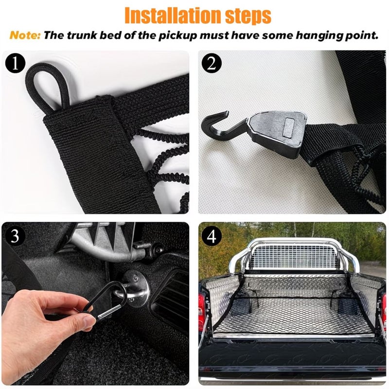 Extra Large High Elasticity Cargo Net Kit With 4 Hooks 6 Position Cargo Net For Pickup Truck Bed Luggage Storage 47.24 Inch X 47.24 Inch Extends To 94.49 Inch X 94.49 Inch - Image 4