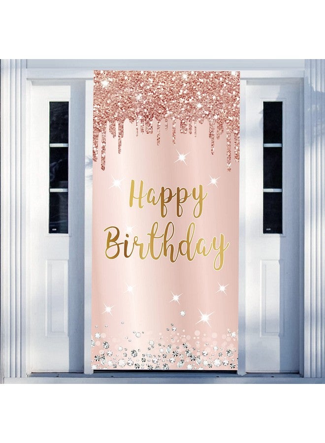 Excelloon Pink Rose Gold Happy Birthday Door Banner Decorations, Happy Birthday Door Cover Backdrop Party Supplies for Women, Large 16th 21st 30th 40th 50th Birthday Poster Sign Decor - Image 1