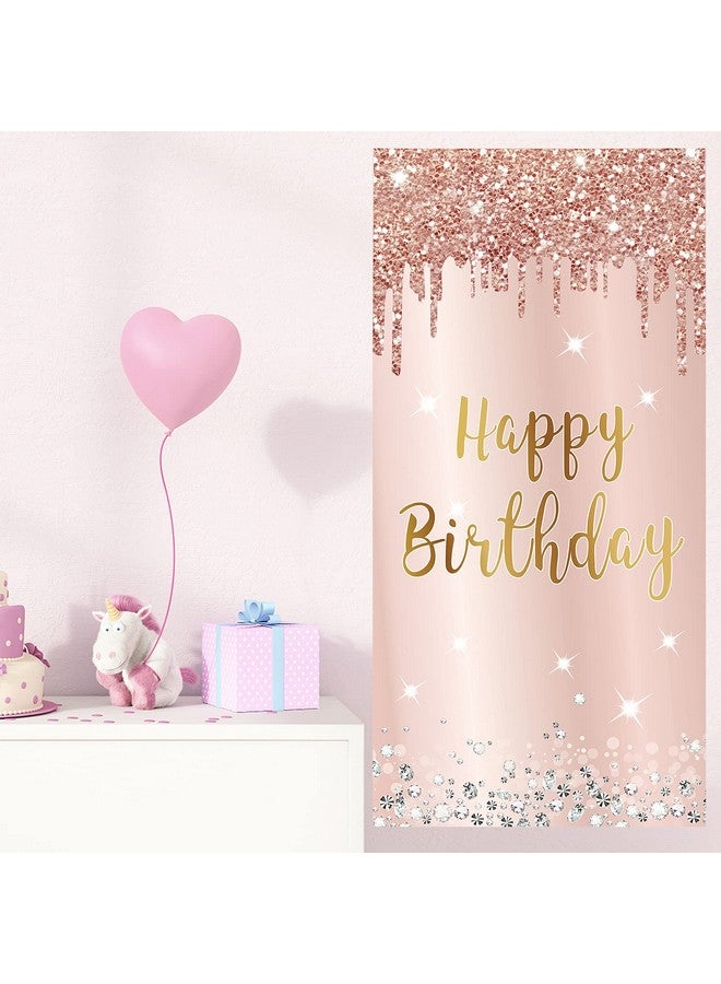 Excelloon Pink Rose Gold Happy Birthday Door Banner Decorations, Happy Birthday Door Cover Backdrop Party Supplies for Women, Large 16th 21st 30th 40th 50th Birthday Poster Sign Decor - Image 4