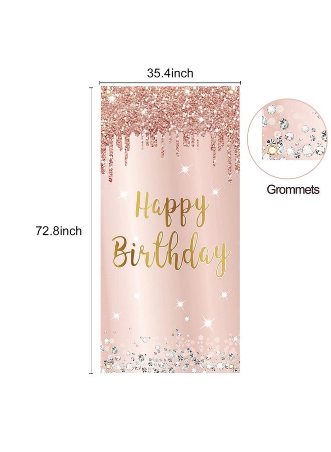 Excelloon Pink Rose Gold Happy Birthday Door Banner Decorations, Happy Birthday Door Cover Backdrop Party Supplies for Women, Large 16th 21st 30th 40th 50th Birthday Poster Sign Decor - Image 2