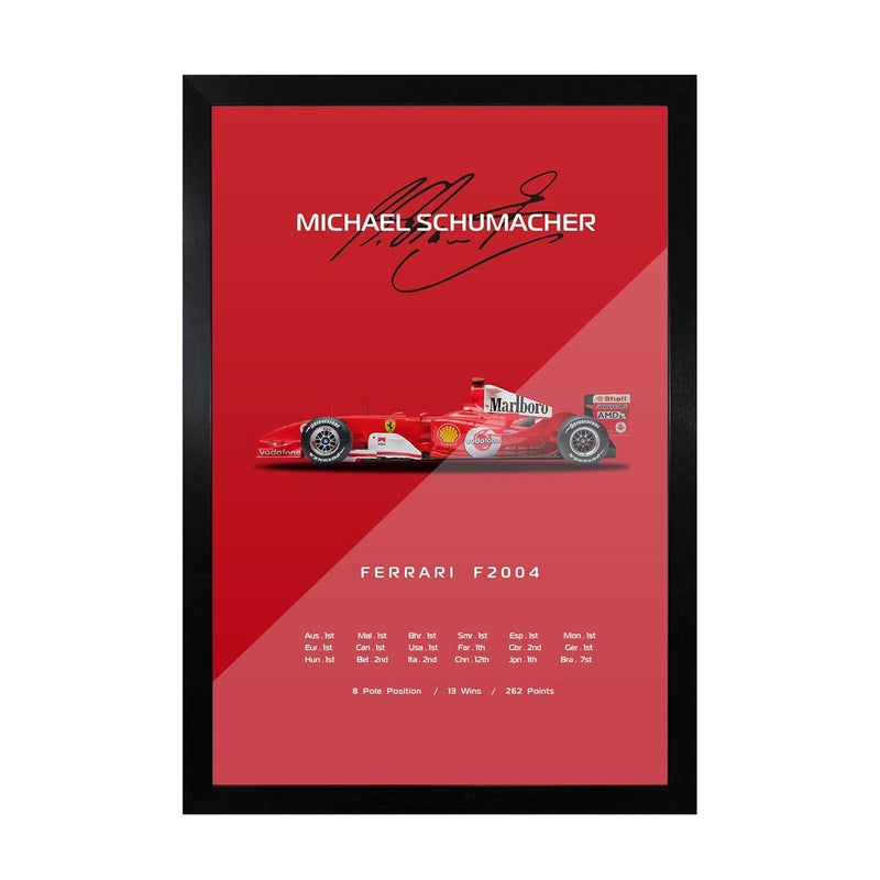 FRAMEO STORE Michael Schumacher Ferrari F2004 glass framed poster Ferrari F2004 wall art poster A3 size 12 X 18 Inches - Image 1