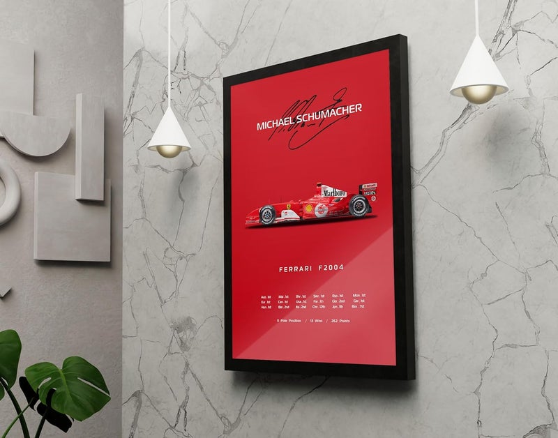 FRAMEO STORE Michael Schumacher Ferrari F2004 glass framed poster Ferrari F2004 wall art poster A3 size 12 X 18 Inches - Image 3
