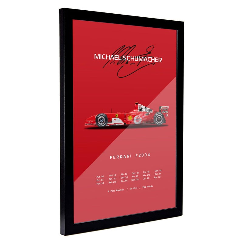 FRAMEO STORE Michael Schumacher Ferrari F2004 glass framed poster Ferrari F2004 wall art poster A3 size 12 X 18 Inches - Image 2