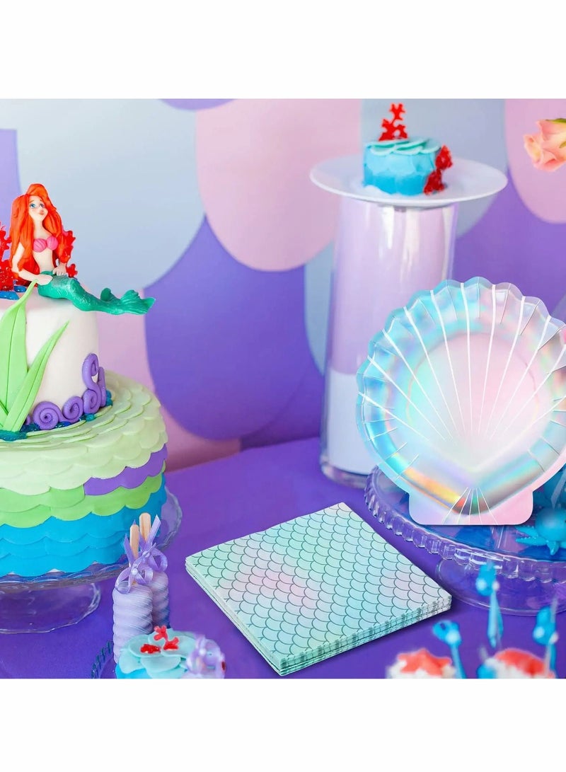 73Hours Mermaid Party Supplies Set, Decorations Disposable Paper Plates and Napkins Seashell for Birthday Wedding 24 Clam Shell 20 Scales 44 PCS - Image 5