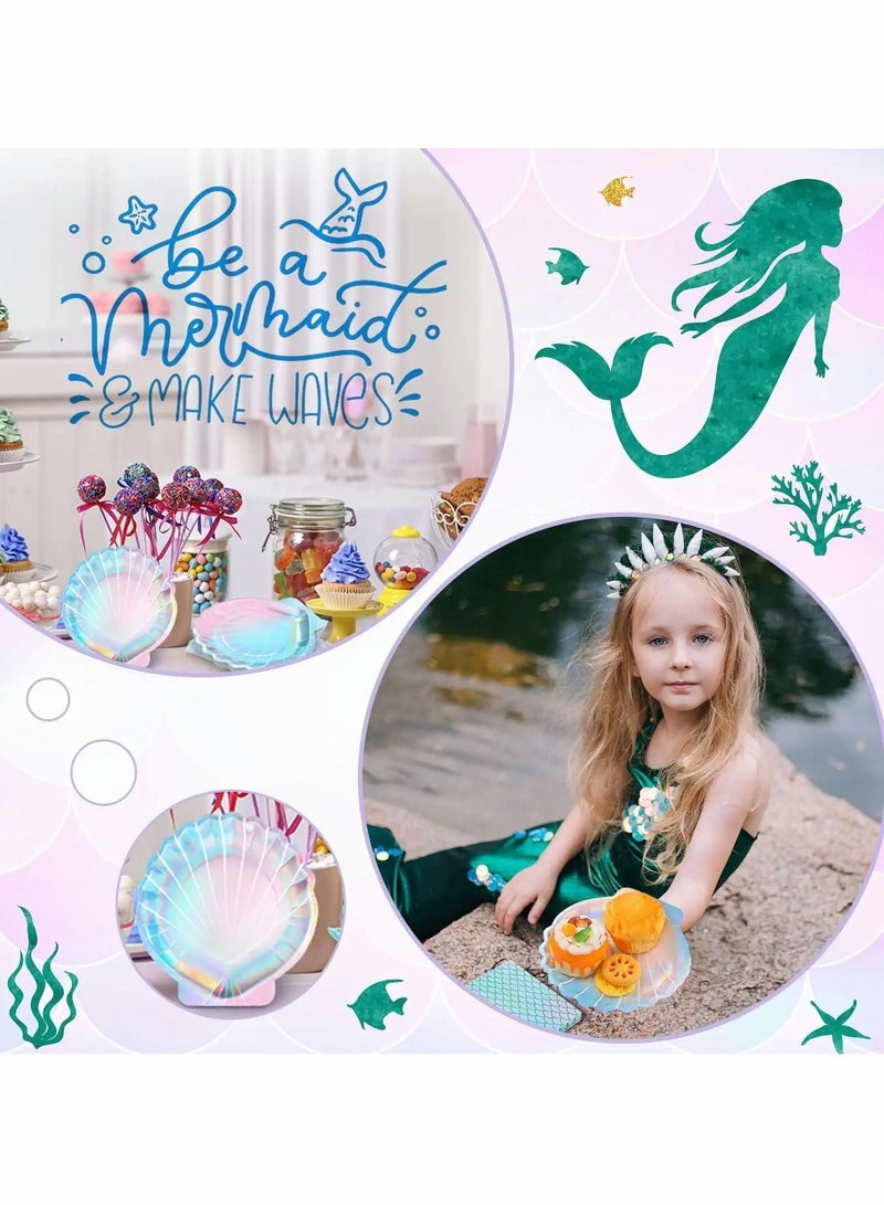 73Hours Mermaid Party Supplies Set, Decorations Disposable Paper Plates and Napkins Seashell for Birthday Wedding 24 Clam Shell 20 Scales 44 PCS - Image 2