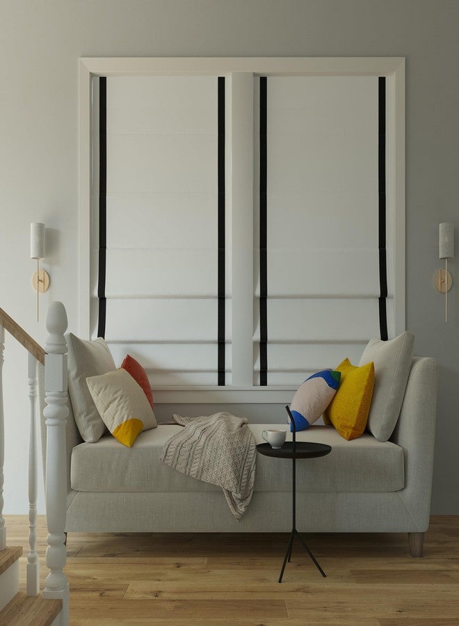 Sun Zero Denna Black Ribbon Border 100% Total Blackout Cordless Roman Shade, Black, 31" W x 64" L - Image 2