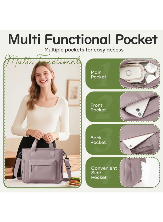 UPPACK Insulated Lunch Bag Women Large Lunch Tote Bag with Shoulder Strap Adult Lunch Box Fit and Fresh Lunch Bags for Women Men Lunch Boxes for Work Foldable Pink Purple Lunch Bag with Water Bottle Holder - Image 5