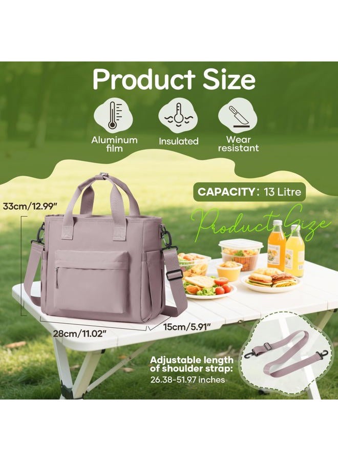 UPPACK Insulated Lunch Bag Women Large Lunch Tote Bag with Shoulder Strap Adult Lunch Box Fit and Fresh Lunch Bags for Women Men Lunch Boxes for Work Foldable Pink Purple Lunch Bag with Water Bottle Holder - Image 4