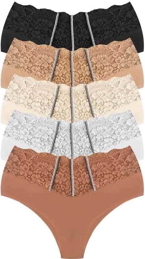 COTTONHILL Lace and Stone Detailed Laser Cut Plus Size Women's Bikini Panties Pack of 5  - Image 1