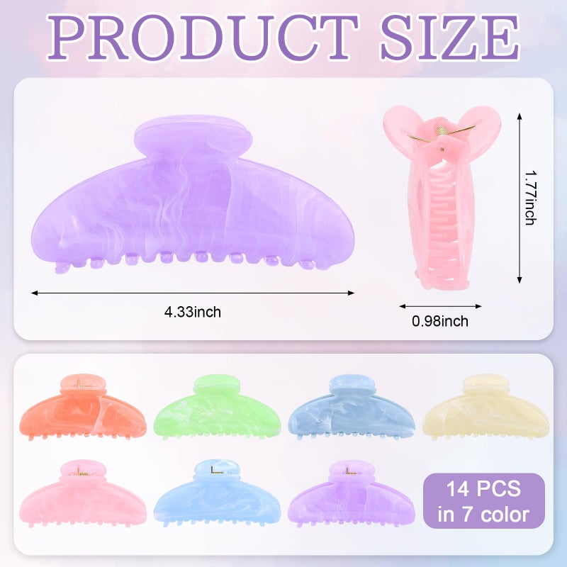 Booson 14 Pack Acrylic Hair Claw Clips Large Non-Slip Claw Clip for Thick Thin Cute Hair Clips Bulk for Women Girls Ladies Home Out Headpiece - Image 2