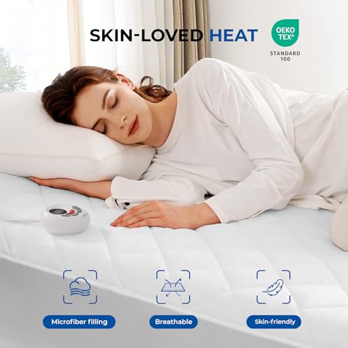 VALUXE Heated Mattress Pad Queen Size Quilted Zone Heating Electric Bed Warmer Luxury Comfort Heat Mattress Pad Cover Dual Controller（10 Heat Setting | 1-12 Hours Auto Shut Off | with 8-21 Inch Deep Pocket） - Image 3