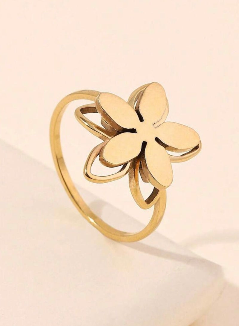 نون-شى خاتم نسائي من الاستانلس ستيل مطلي باللون الذهبي عيار 18 مقاس 7 - Image 1