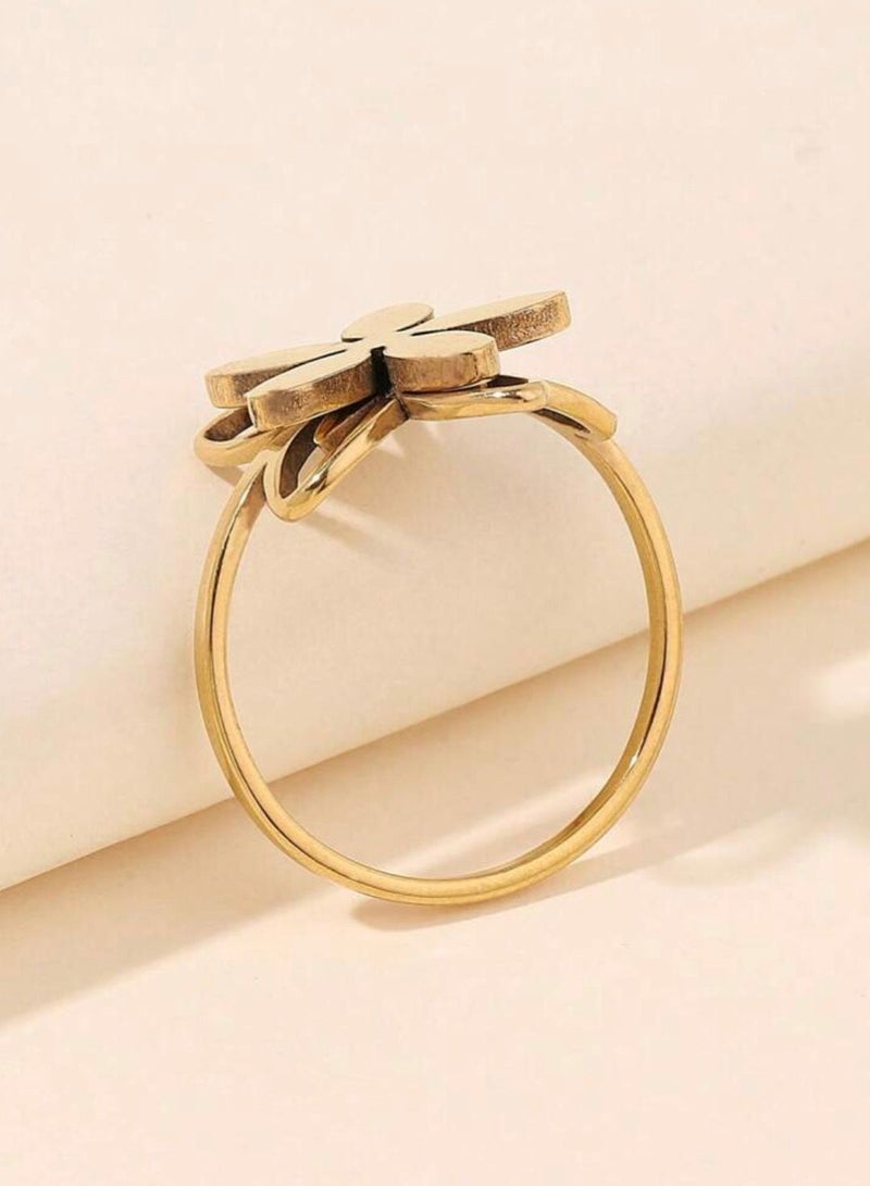 نون-شى خاتم نسائي من الاستانلس ستيل مطلي باللون الذهبي عيار 18 مقاس 7 - Image 2