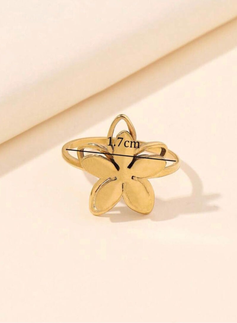 نون-شى خاتم نسائي من الاستانلس ستيل مطلي باللون الذهبي عيار 18 مقاس 7 - Image 3