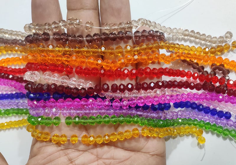 OMX 1020 Beads (85 to 95 Beads Per Colour), 6MM, Crystal Glass Beads Roundelle for Jewellery Making, Craft Works - 6Mm Size (Multi Colour, 12 Different Mix - Image 3