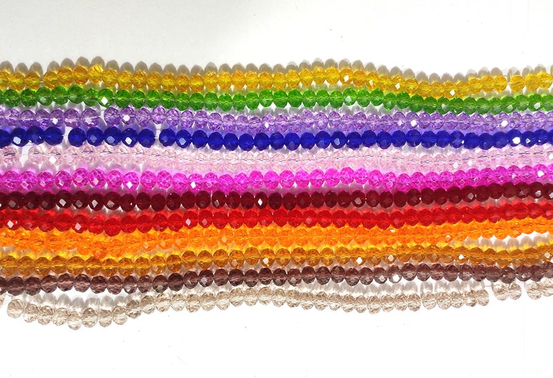 OMX 1020 Beads (85 to 95 Beads Per Colour), 6MM, Crystal Glass Beads Roundelle for Jewellery Making, Craft Works - 6Mm Size (Multi Colour, 12 Different Mix - Image 1