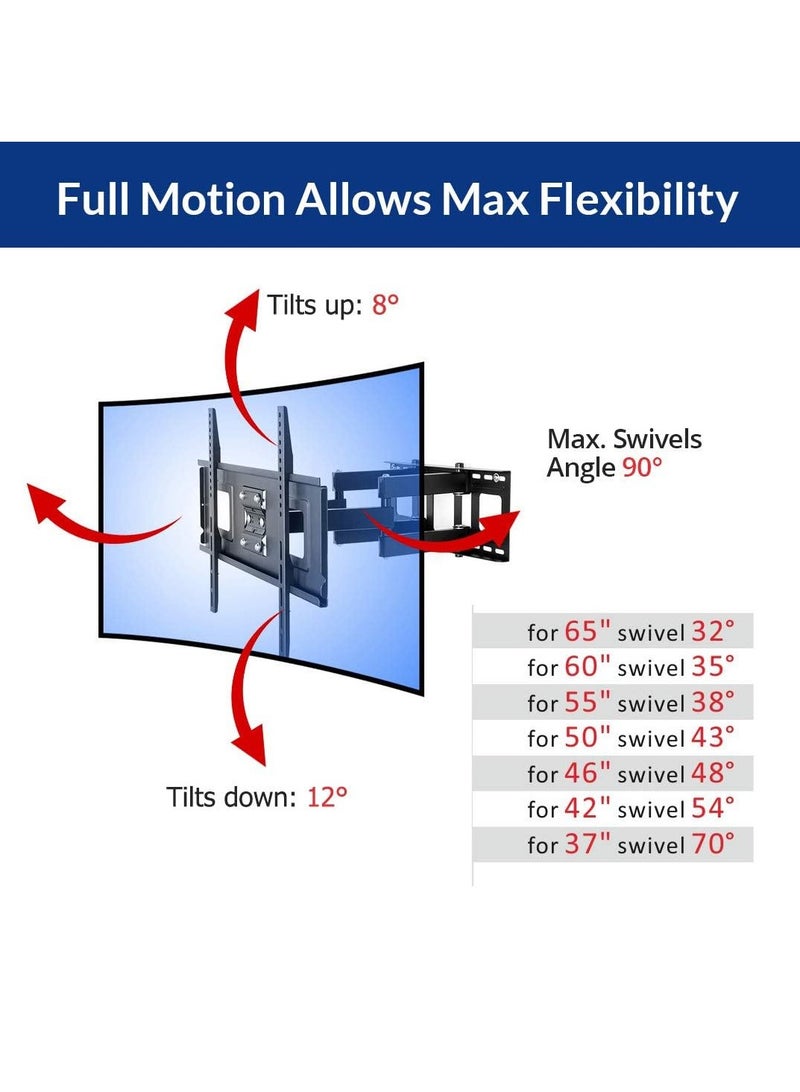 Curved Flat TV Wall Mount TV Bracket for 32-65 inch up to 132lbs VESA 600x400mm with Swivel Articulating Dual Arms, Full Motion TV Wall Mount - Image 2