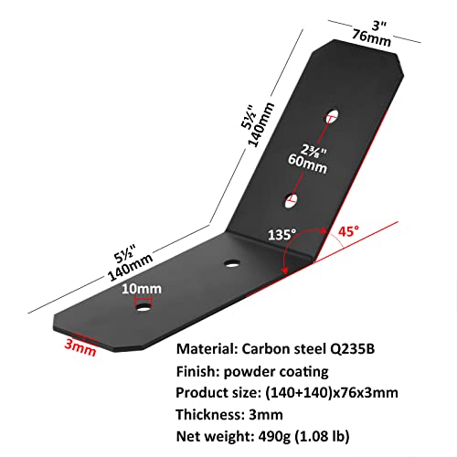 Fanmao 4 Pcs 45 Degree Angle Brackets for 4x4 Nominal Posts, Pergola & Gazebo Lumber Connector, 11-Gauge - Image 2