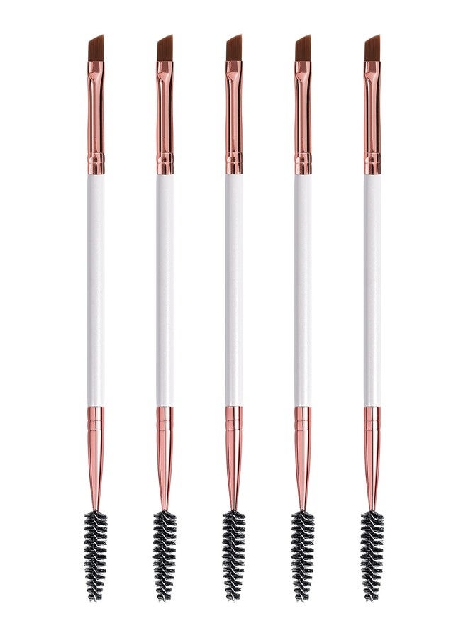 DELAYNOMORE77 Duo Eyebrow and Eyelash Brush - Spoolie and Angled Brow Brush for Eye Makeup (5pcs, White) - Image 1