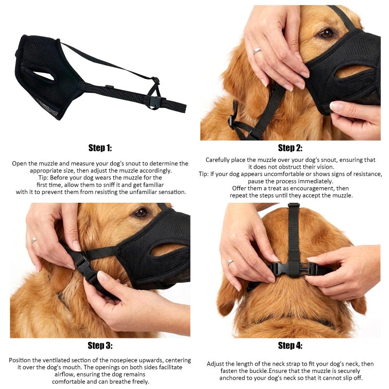 Colenumone Dog Muzzle â€“ Mesh Soft Muzzle for Small Medium Large Sized Dogs, Adjustable for No Bark, Scavenging, Licking & Chewing, Prevent Biting, Black (S) - Image 5