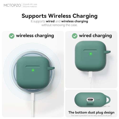 MCTOPZO for AirPods 4 Case 2024 Come with Cleaner Kit,Soft Silicone Protective Cover for Apple AirPods 4th Generation Cases with Keychain,Compatible with AirPod 4 Case for Women Men-Pine Green - Image 4