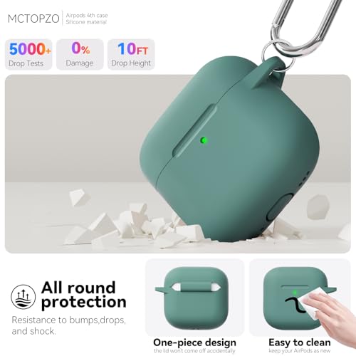 MCTOPZO for AirPods 4 Case 2024 Come with Cleaner Kit,Soft Silicone Protective Cover for Apple AirPods 4th Generation Cases with Keychain,Compatible with AirPod 4 Case for Women Men-Pine Green - Image 5