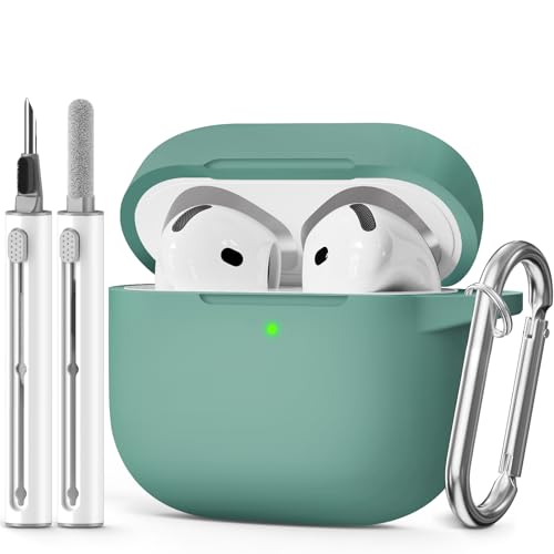 MCTOPZO for AirPods 4 Case 2024 Come with Cleaner Kit,Soft Silicone Protective Cover for Apple AirPods 4th Generation Cases with Keychain,Compatible with AirPod 4 Case for Women Men-Pine Green - Image 1