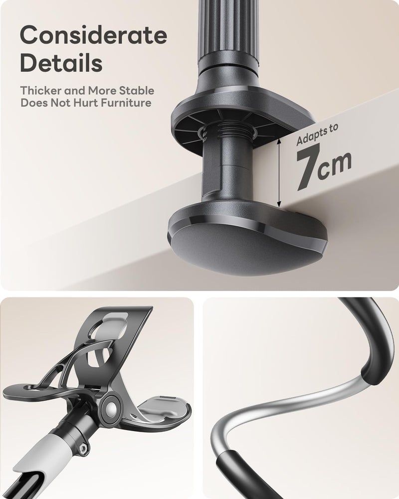 SAIJI Gooseneck Bed Phone Holder, Flexible Long Arm Phone Mount for Desk, Clip Bracket Clamp Stand, iPhone Stand, Mobile Cell Phone Stand Document Camera Nintendo Switch (Black) - Image 3