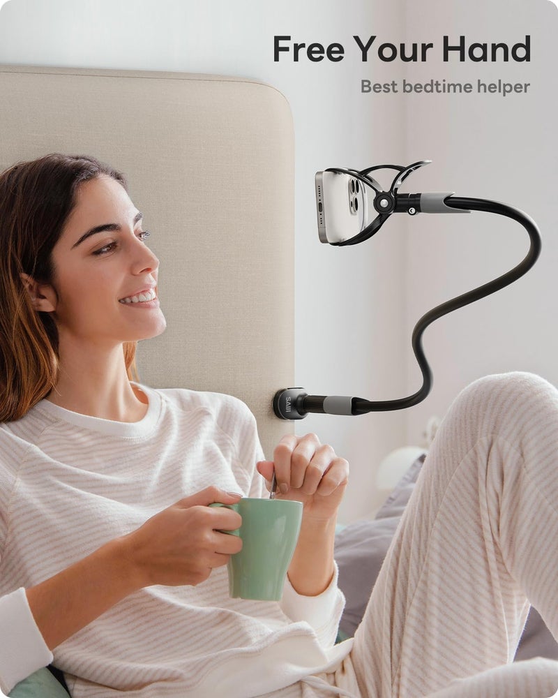 SAIJI Gooseneck Bed Phone Holder, Flexible Long Arm Phone Mount for Desk, Clip Bracket Clamp Stand, iPhone Stand, Mobile Cell Phone Stand Document Camera Nintendo Switch (Black) - Image 5