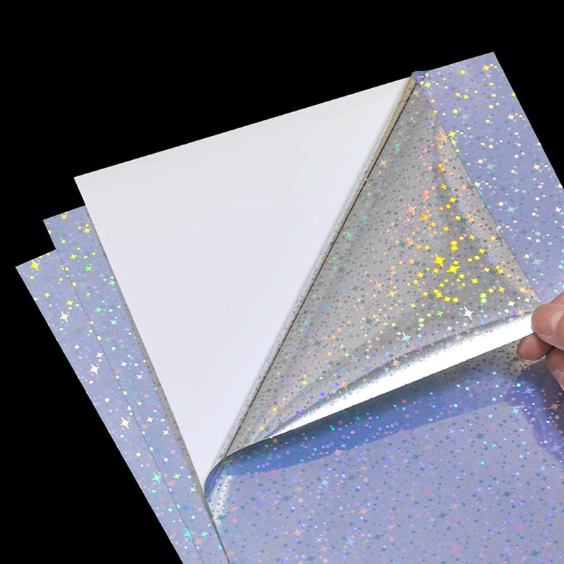 20 Sheets A4 Holographic Printable Sticker Paper Adhesive Laser Inkjet Label Paper for Crafts, Scrapbooking, and Office Use with Sparkle Pattern - Image 5