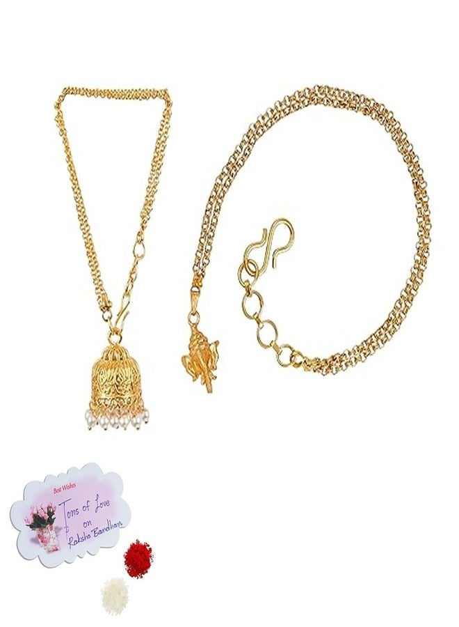 JFL Unisex Adult - Jewellery for Less Combo of One Gram Gold Plated Ganesha & Jhumki Rakhi Bracelet for Bhaiya Bhabhi,Valentine - Image 1