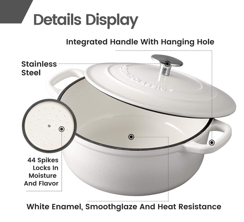 EDGING CASTING Dutch Ovens Enameled Cast Iron Covered 5.5 Quart Dutch Oven with Dual Handle for Bread Baking, White - Image 4
