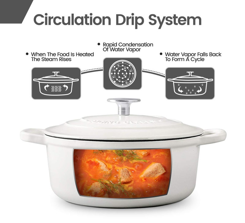 EDGING CASTING Dutch Ovens Enameled Cast Iron Covered 5.5 Quart Dutch Oven with Dual Handle for Bread Baking, White - Image 2