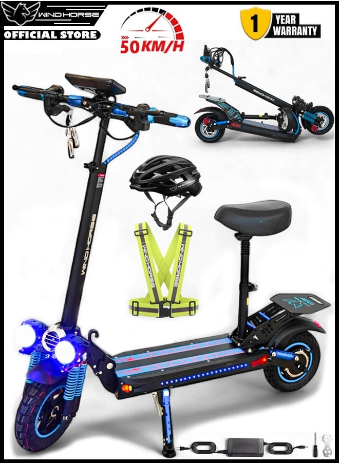 Wind Horse H5 Pro Electric Folding Scooter, 1200W Motor, 48V 18Ah Battery, 41KM Range, Dual Suspension and Remote Lock with Helmet and Safety Vest  - Image 1