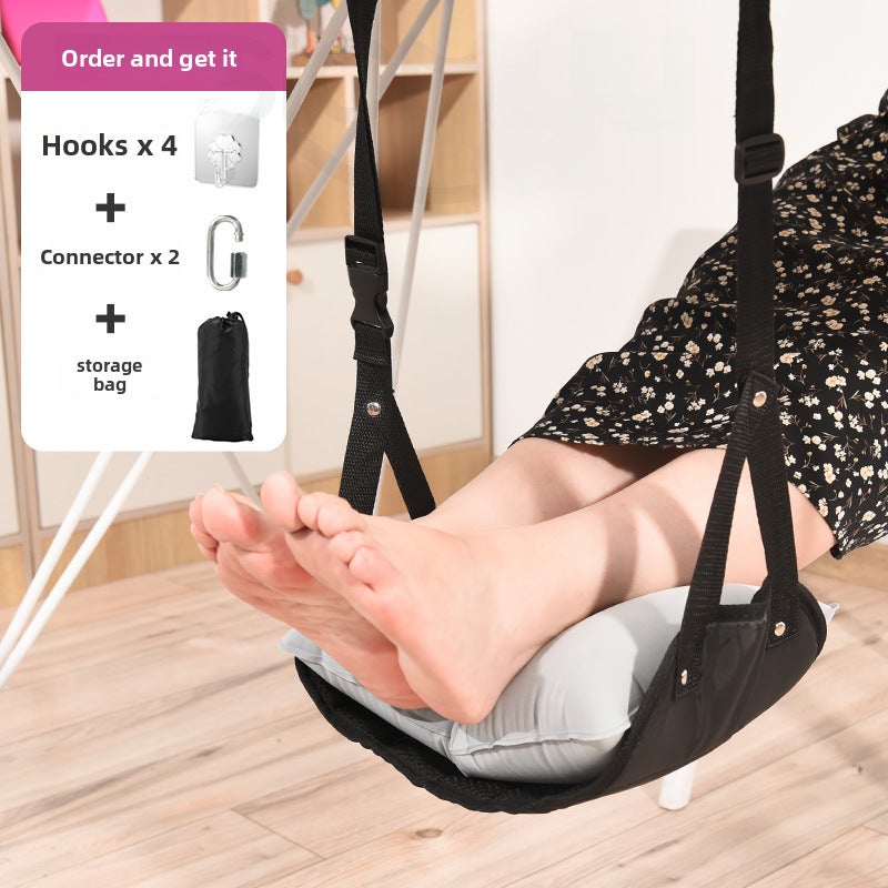 Office hanging foot rest foot rest for lunch break high-speed rail sleeping artifact aircraft train desk lower foot mat(Inflatable cushion-Black) - Image 1