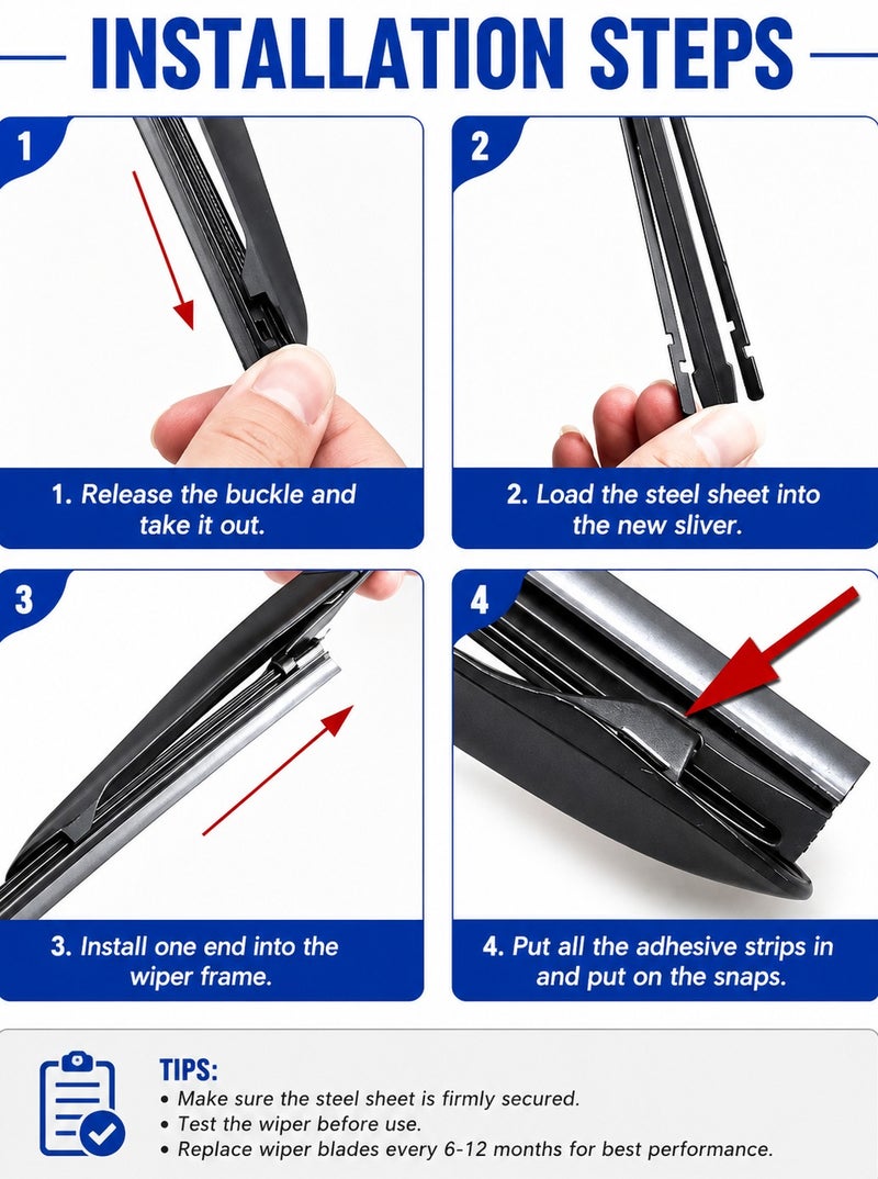 HANSA 20 Inch (510mm) Universal Car Windshield Wiper Blade Pair, Professional Grade Natural Rubber Wiper Blades, Streak Free Windshield Cleaning, All Season Rain Wiper, Metal Frame, Silent Wiping, Clear Visibility, Durable Replacement Blade for Cars, SUVs, Sedans, Purpose: Windshield Cleaning & Safe Driving Erpc WP 10046 . - Image 5